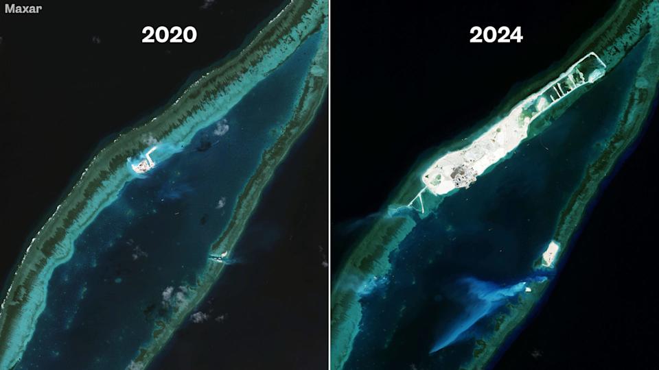 جنبا إلى جنب الصور الأقمار الصناعية من Barque Canada Reef