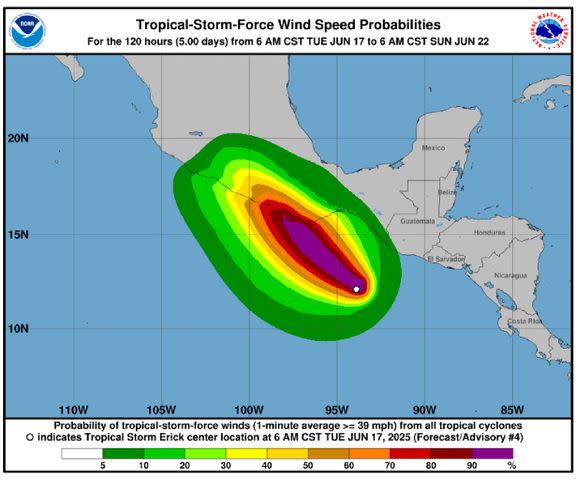 NHS/NOAA Tropical Storm Storm's Erick's Speed Prosials Map