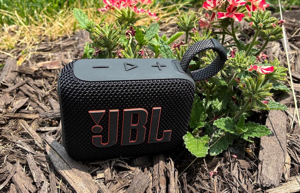 صورة لـ JBL GO 4 في حديقة.
