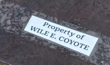 تسمية قراءة "خاصية Wile E. Coyote" على سطح محكم ، مما يشير إلى الملكية أو مطالبة فكاهية