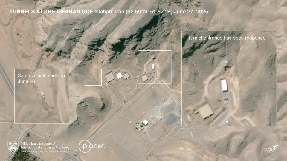 تُظهر هذه الصورة من Planet Labs المقدمة من معهد Middlebury للدراسات الدولية في Monterey مركز أبحاث التكنولوجيا النووية Isfahan في 27 يونيو - Planet Labs