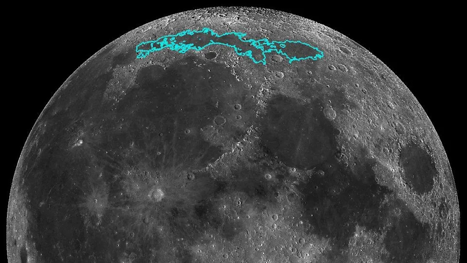 محاكاة لسطح القمر ، مع منطقة القمر الشمالية