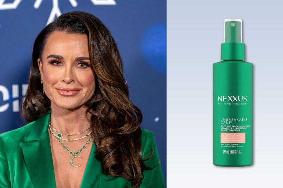 كايل ريتشاردز وزجاجة من رذاذ الشعر سماكة nexxus.