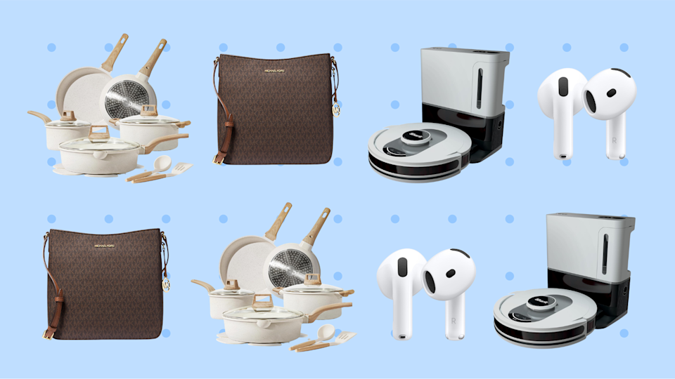 مجموعة الأواني والمقالي ، حقيبة مايكل كورس ، فراغ شارك روبوت ، Apple Airpods