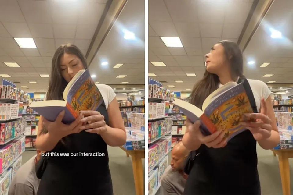 يزعم أن كراودر هو الرجل الذي استنشق نهايته الخلفية لهذه المرأة في بارنز ونوبل في فيروسي أغسطس 2023 تيخوك (tiktok/@michaela.witter)