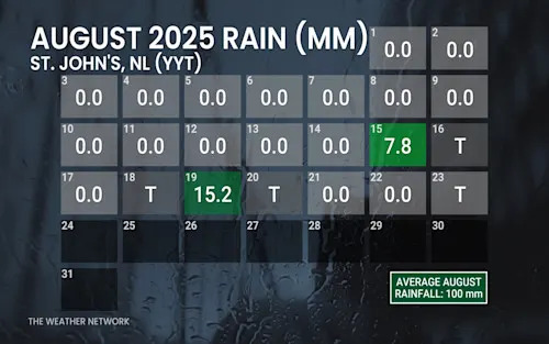 أغسطس 2025 هطول الأمطار لسانت جون ، NL