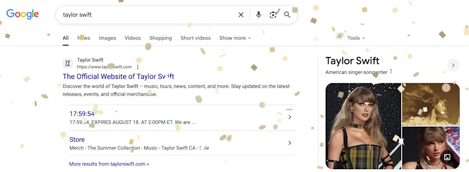 تمطر بريق الذهب لأسفل على الشاشة عندما تكون Google Taylor Swift.