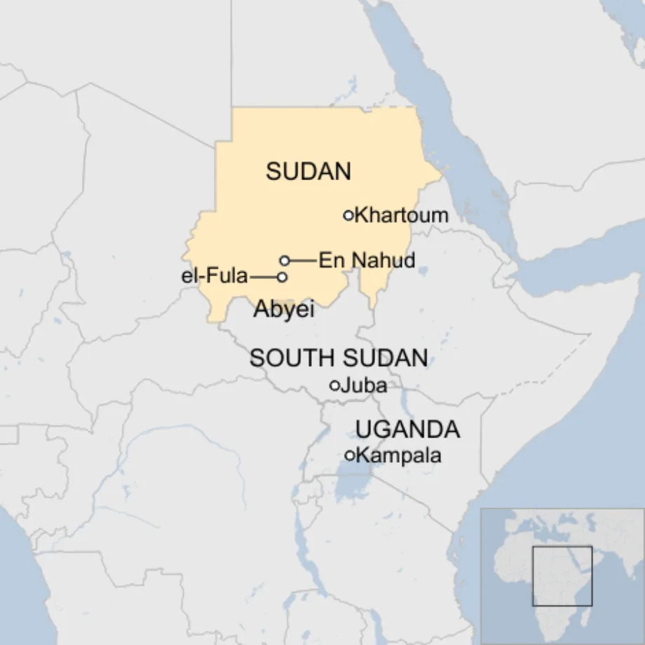 الخريطة: السودان وجنوب السودان وأوغندا