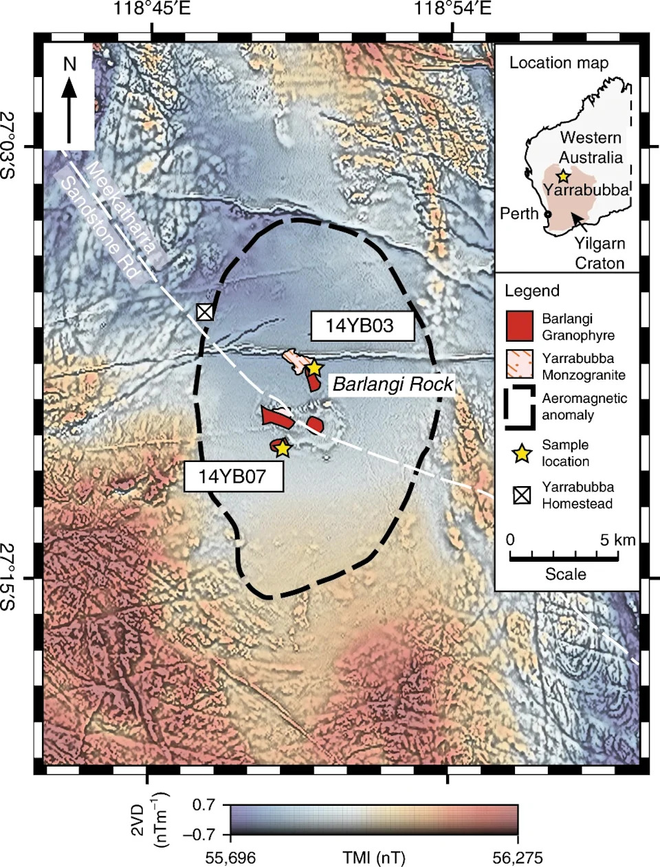 خريطة مركبة لتأثير yarrabubba crater في أستراليا