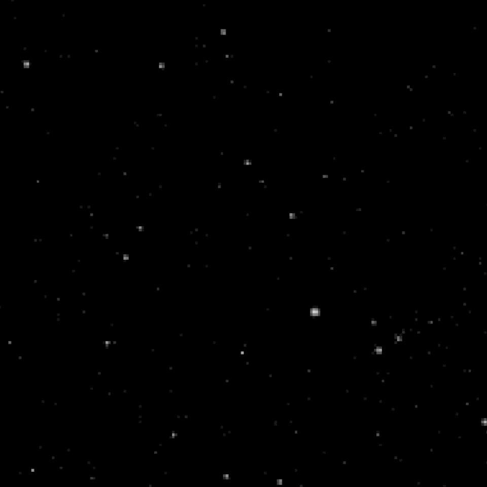صورة GIF تظهر نقطة بيضاء وهي كويكب كيلياي التي تتحرك من خلال ظلام الفضاء.