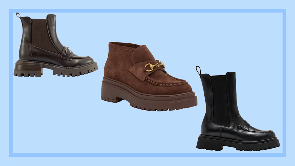 حذاء loafer على خلفية زرقاء