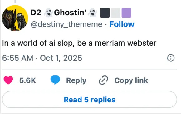 نشر وسائل التواصل الاجتماعي بواسطة destiny_themee قول: "في عالم من الذكاء الاصطناعى ، كن ميريام ويبستر."