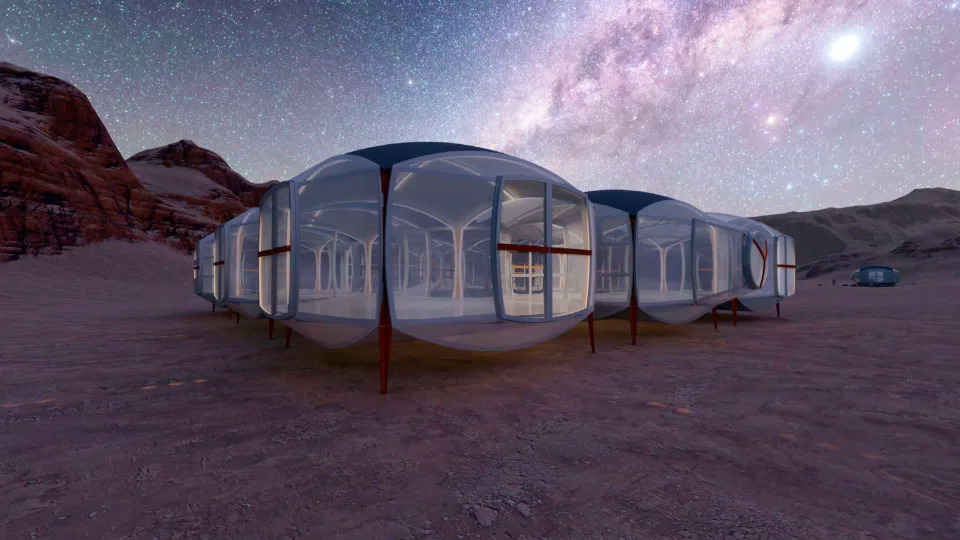عرض رقمي لمفهوم الموطن لمشروع MARS-V، يضم حجرات شفافة. - مارس-V