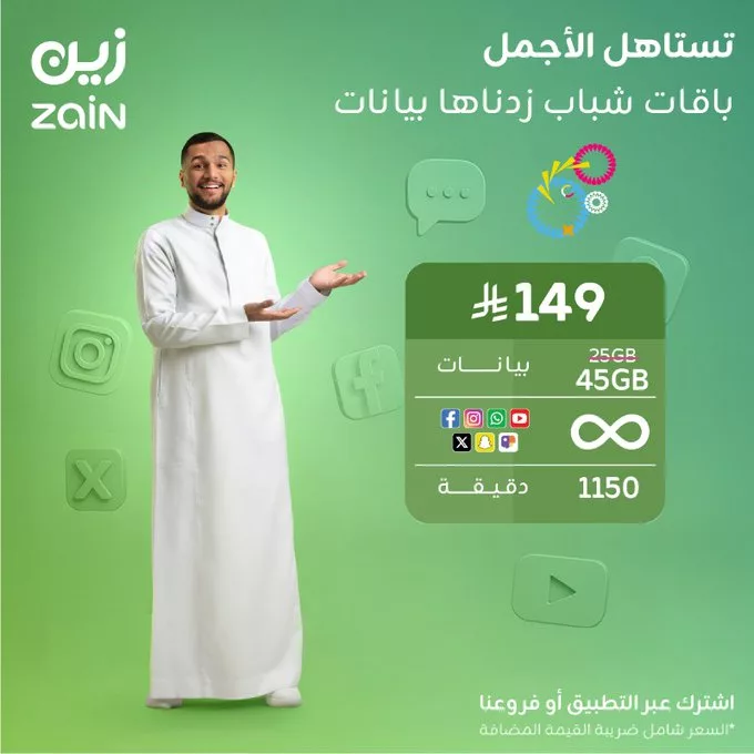 عروض زين السعودية باقات شباب زدناها بيانات 1 G2QVEpAWYAAgK4o - عروض زين السعودية باقات شباب زدناها بيانات