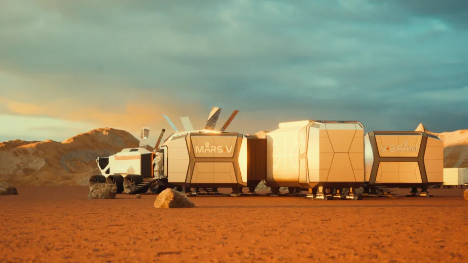 عرض رقمي لمفهوم الموطن لمشروع MARS-V، الذي لا يزال قيد التطوير. - مارس-V