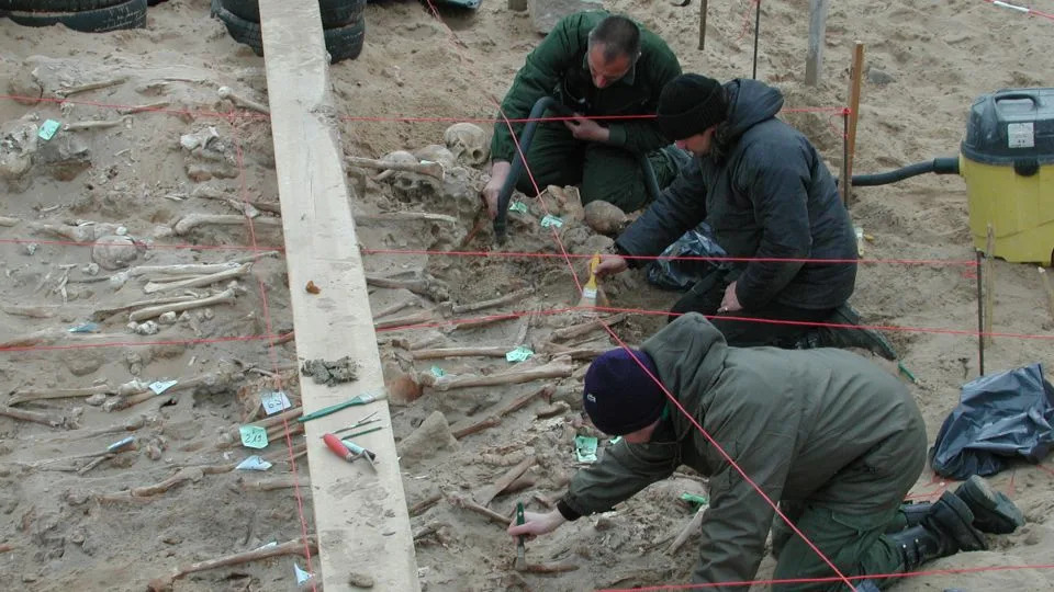 المقبرة الجماعية في فيلنيوس تخضع للحفر في عام 2002. - ميشيل سينيولي/UMR 6578/Aix-Marseille Université/CNRS/EFS