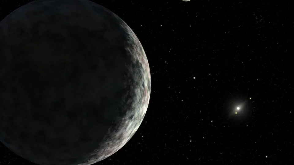 مفهوم الفنان لكوكب القزم إيريس وعروض القمر. الشمس هي النجم الصغير في المسافة. - NASA/JPL-Caltech