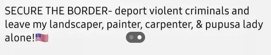 يقرأ النص: "قم بتأمين الحدود - قم بترحيل المجرمين العنيفين واترك منسق الحدائق والرسام والنجار وسيدة بوبوسا وشأنها!" مع رمز تعبيري للعلم