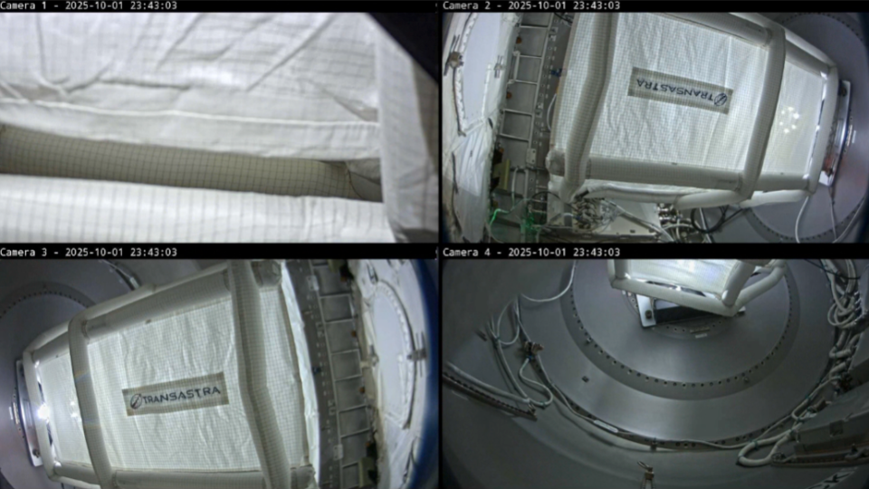 توجد حقيبة الالتقاط الخاصة بـ TransAstra على متن محطة الفضاء الدولية، حيث تم فتحها بالكامل في غرفة Bishop Airlock التابعة لشركة Voyager Technologies. - ترانس أسترا