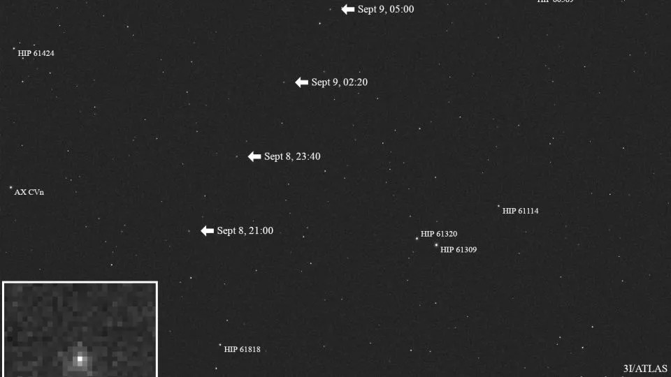 تتبعت Psyche 3I/ATLAS على مدار ثماني ساعات يومي 8 و9 سبتمبر عندما كان المذنب على بعد حوالي 33 مليون ميل من المركبة الفضائية. - ناسا/مختبر الدفع النفاث-معهد كاليفورنيا للتكنولوجيا/جامعة ولاية أريزونا
