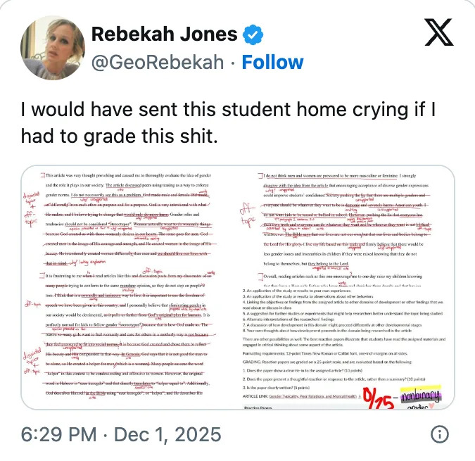 تغريدة من ريبيكا جونز تحتوي على صورة نص مرمز، تم تصنيفها بشكل سيئ مع التعليقات طوال الوقت