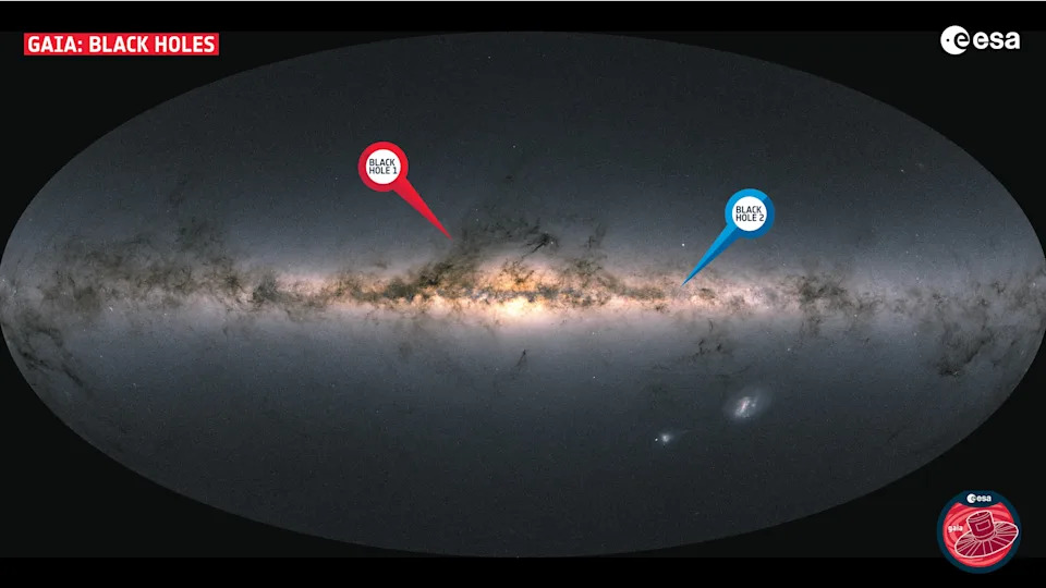 صورة لمجرة درب التبانة تظهر موقع ثقبين أسودين مكتشفين حديثا وهما الأقرب إلى الأرض حتى الآن.