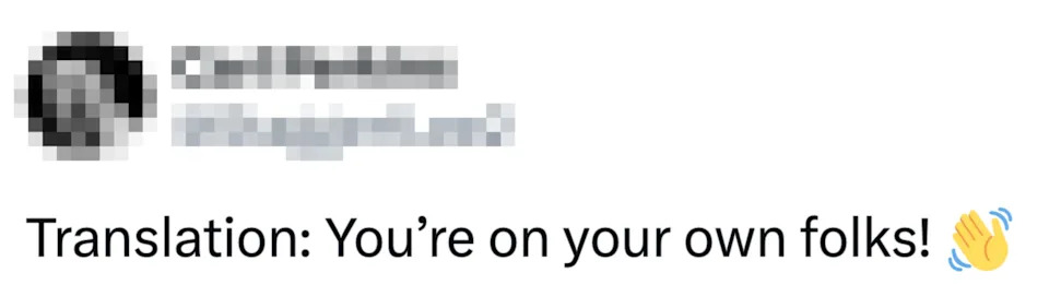 تغريدة من @Stagger1Lee2: "الترجمة: أنت على أهلك!" مع رمز تعبيري يلوح باليد