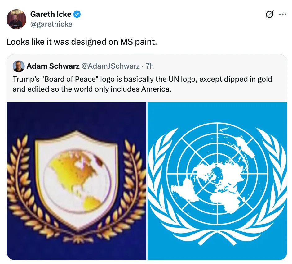 تمت مقارنة شعارين: شعار ترامب "مجلس السلام" بتصميم ذهبي يركز على أمريكا، بجانب شعار الأمم المتحدة بتركيز عالمي