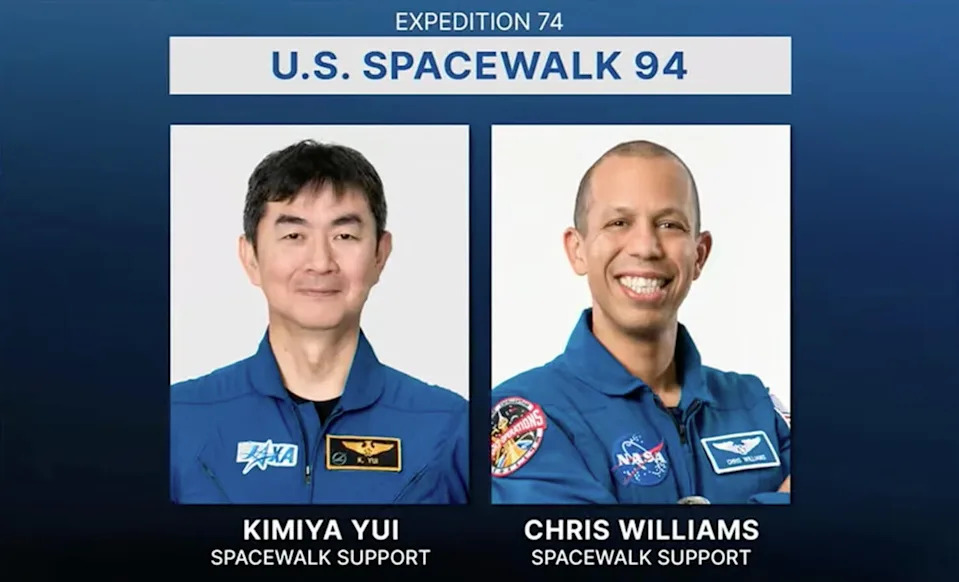 خطط رائد الفضاء الياباني كيميا يوي وكريس ويليامز لمساعدة فينكي وكاردمان في تجهيز وإعداد الأدوات والمعدات اللازمة خارج المحطة الفضائية. / الائتمان: ناسا