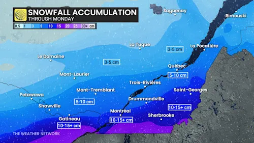 تساقط الثلوج في كيبيك حتى يوم الاثنين