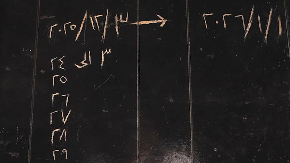 جدار مطلي باللون الأسود ومكتوب عليه تواريخ باللغة العربية