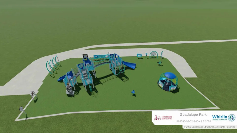 عرض لتصميم ملعب تم تجديده لجميع القدرات في متنزه غوادالوبي في كيرفيل. (بإذن من مدينة كيرفيل)